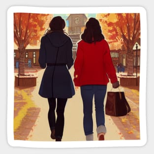 The Girls Walking in Autumn II Sticker